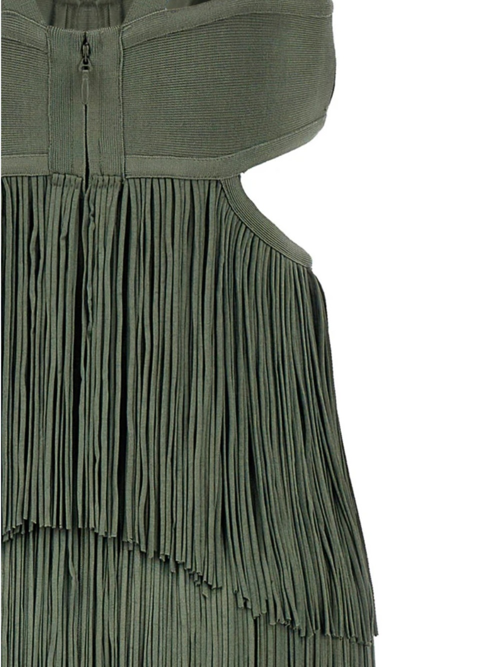 Herve Leger Strappy Tiered Fringe Maxi Dress Cutout Gown in Willow Green Medium - Picture 4 of 12